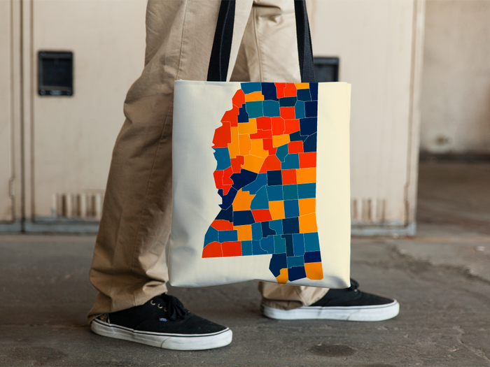 Mississippi Map Tote Bag - MS Map Tote Bag 15x15