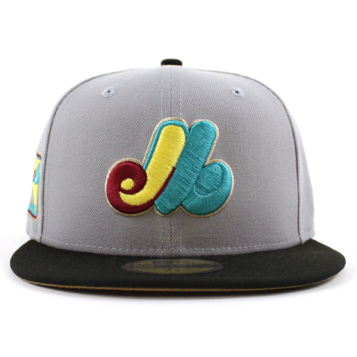 Montreal Expos Stadium New Era Fitted 59Fifty Hat (Gray Black Khaki Under Brim)