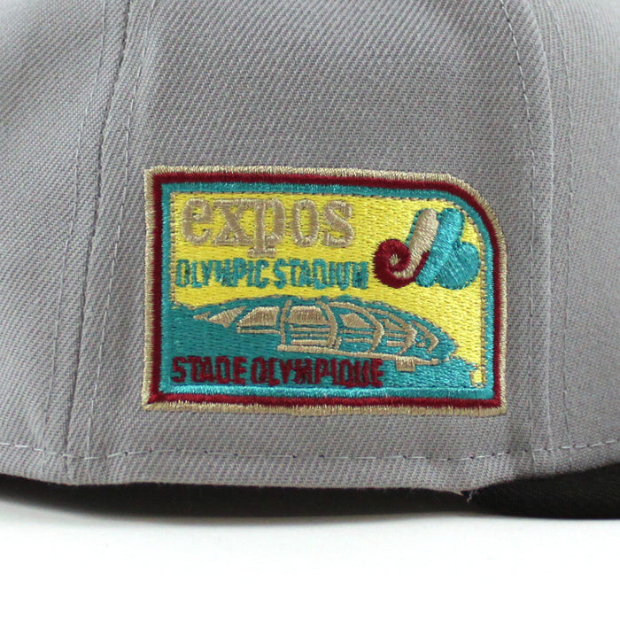 Montreal Expos Stadium New Era Fitted 59Fifty Hat (Gray Black Khaki Under Brim)