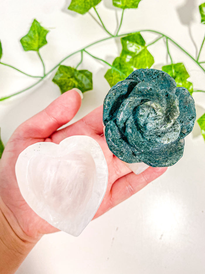 Moss Agate Flower Heart Bowl Jewelry Box