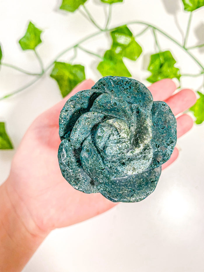 Moss Agate Flower Heart Bowl Jewelry Box