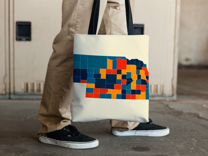 Nebraska Map Tote Bag - NE Map Tote Bag 15x15
