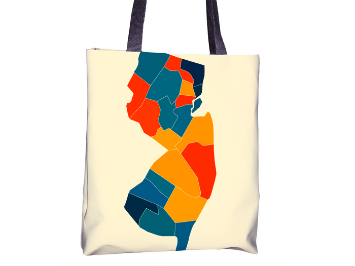New Jersey Map Tote Bag - NJ Map Tote Bag 15x15