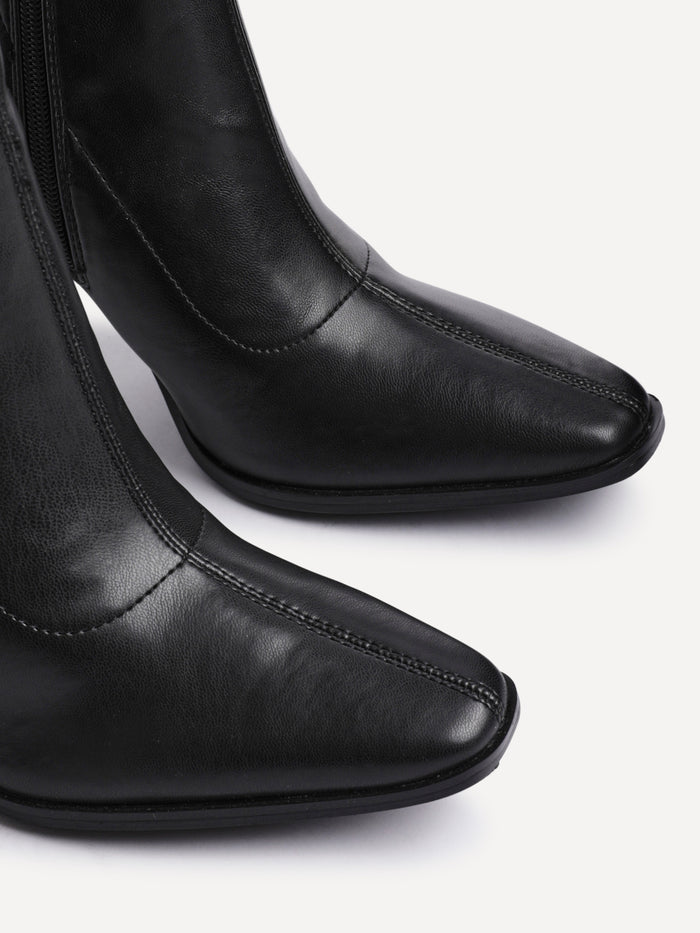 Noelle Black Faux Leather Heeled Sock Boots
