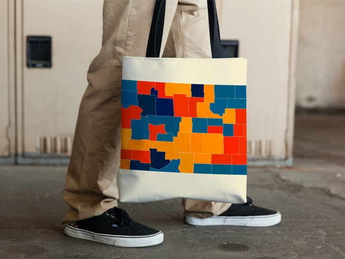 North Dakota Map Tote Bag - ND Map Tote Bag 15x15
