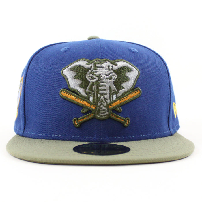 Oakland Athletics 50th ANNIVERSARY New Era 59Fifty Fitted Hat (SONGBIRD BLUE GREEN BARK NEW OLIVE Under Brim)