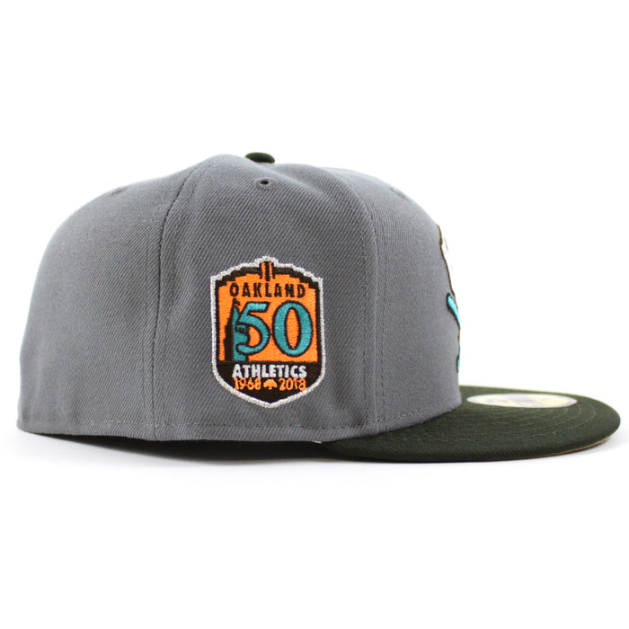 Oakland Athletics 50TH Anniversary New Era 59Fifty Fitted Hat (Storm Gray Dark Green Khaki Under Brim)
