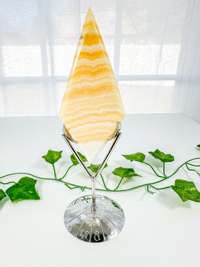 Orange Calcite Diamond on Stand (48F)