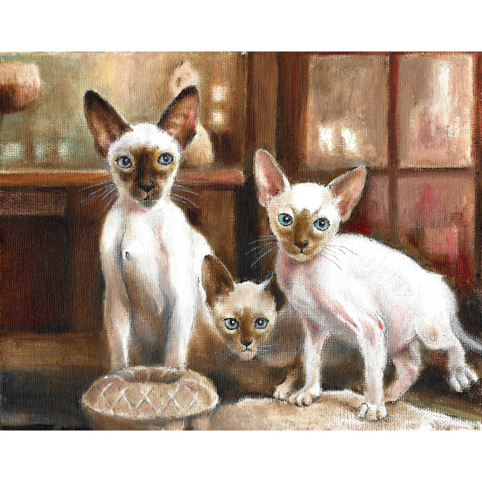Original Cat Portrait Oil Painting - Three Siamese Cats