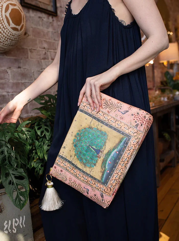 Papaya - Starlet Peacock Large Tassel Pouch Clutch Purse Boho Bag Laptop Case APL0016