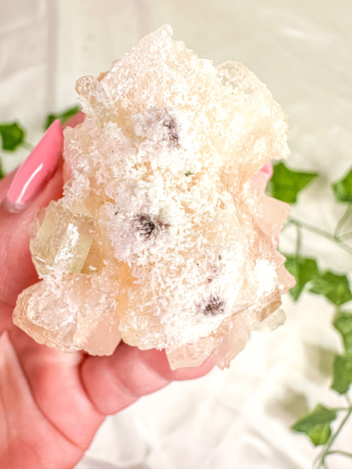 Peach Stilbite with Green Apophyllite and Okenite Mineral Specimen #9