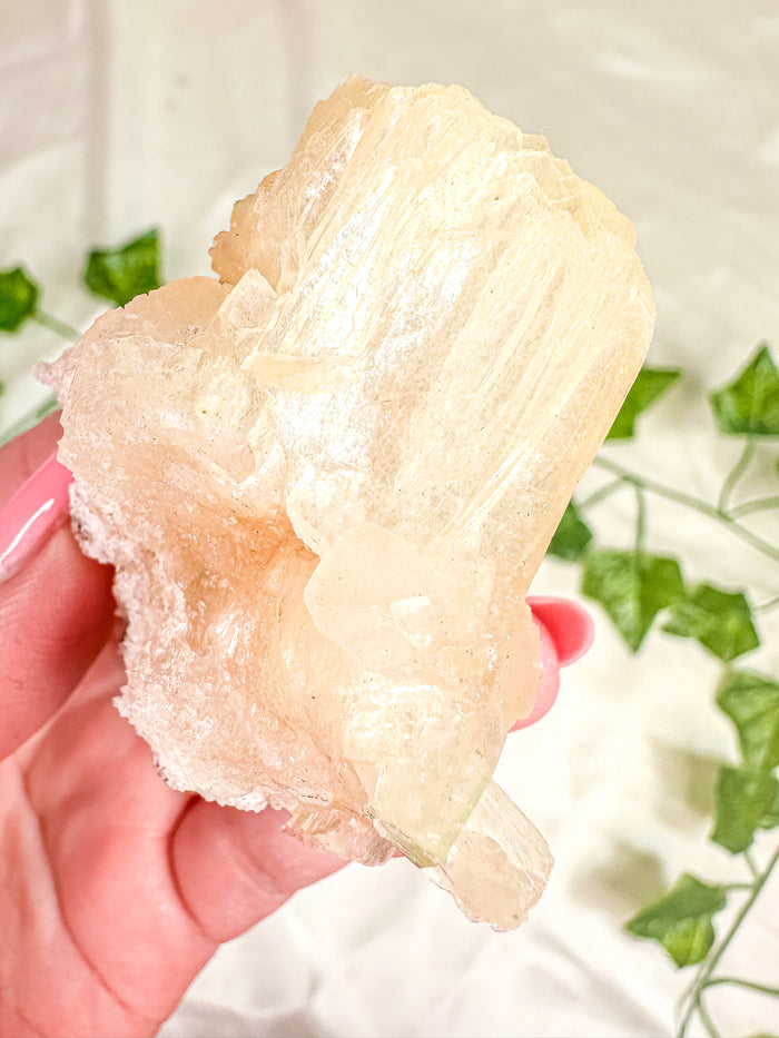 Peach Stilbite with Green Apophyllite and Okenite Mineral Specimen #9
