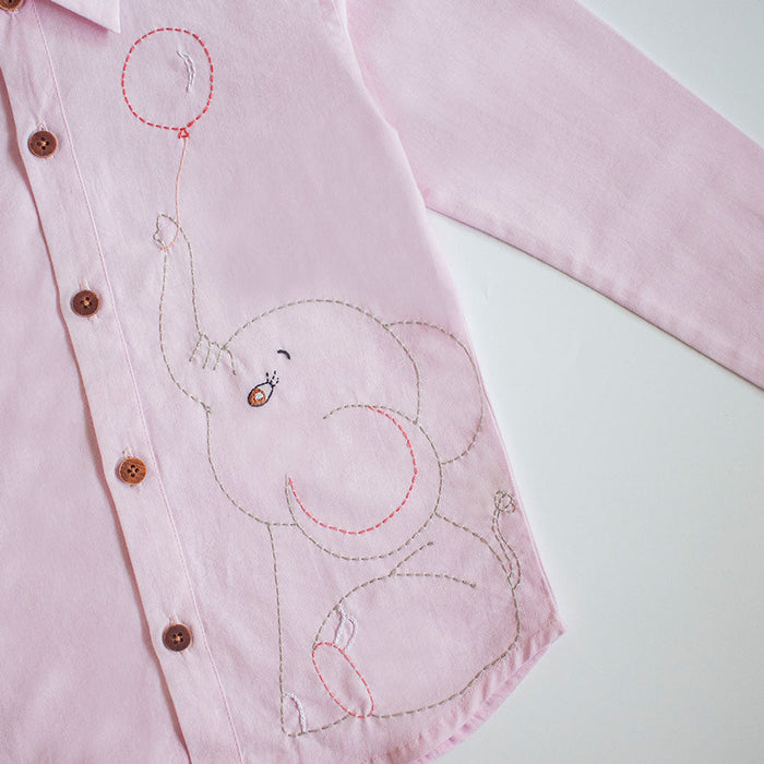 Pinky Elephant Embroidered Formal Shirt (1-8 Years)