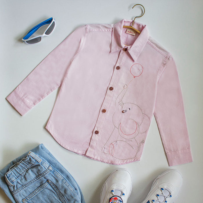 Pinky Elephant Embroidered Formal Shirt (1-8 Years)