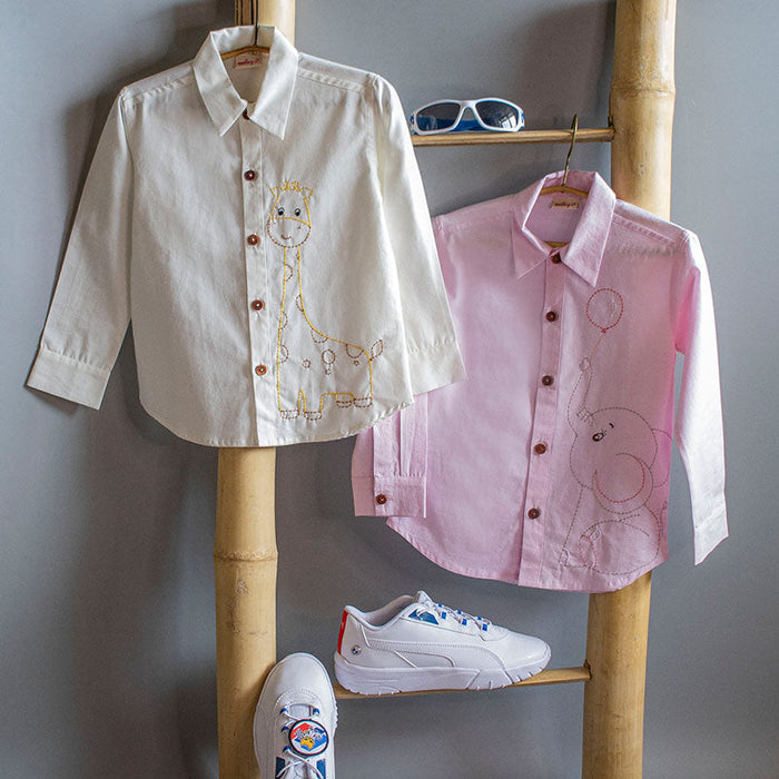 Pinky Elephant Embroidered Formal Shirt (1-8 Years)