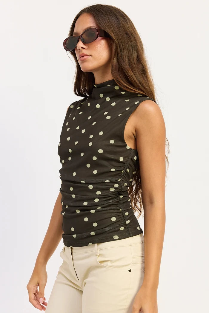 Polka Dot Sleeveless Mesh Top