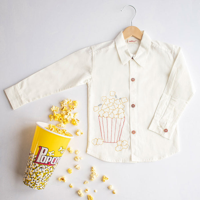 Popcorn Embroidered Unisex Shirt - White (1-14 Years)