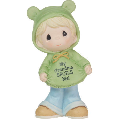 Precious Moments - My Grandma Spoils Me Baby Boy in Green Hoodie Porcelain Figurine 223013