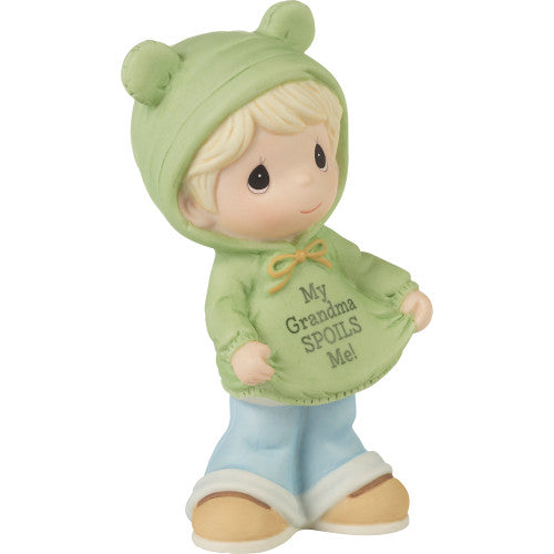 Precious Moments - My Grandma Spoils Me Baby Boy in Green Hoodie Porcelain Figurine 223013