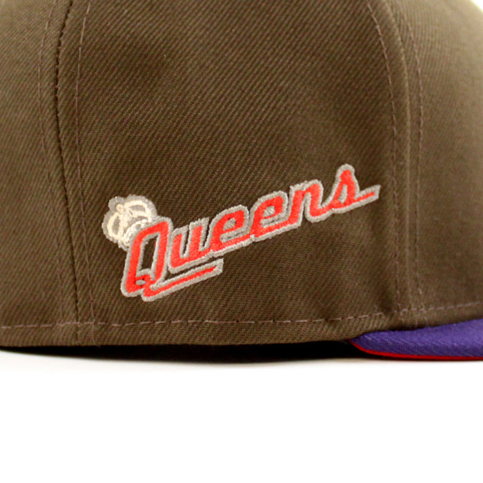 QUEENS KINGS QUEENS Patch New Era 59Fifty Fitted Hat (WALNUT PURPLE SCARLET Under Brim)