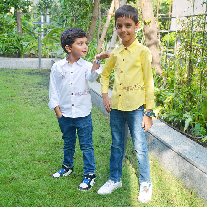 Race Car Embroidered Shirt - Yellow (1-8 Years)