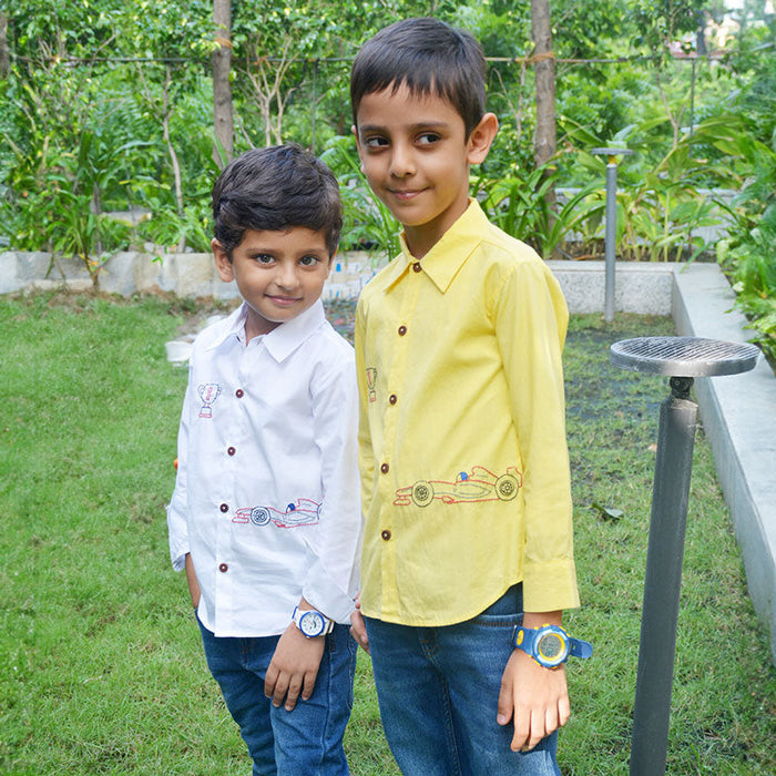 Race Car Embroidered Shirt - Yellow (1-8 Years)