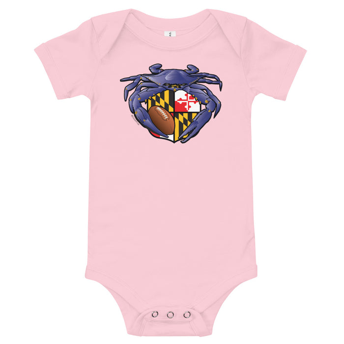 Raven Crab Football Maryland Crest, Baby Onesie