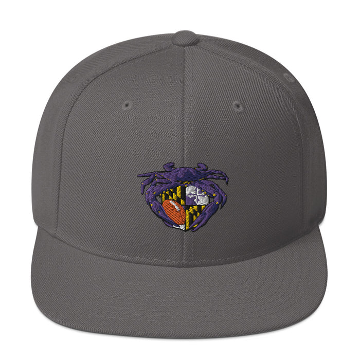 Raven Crab Football Maryland Crest, Embroidered Snapback Hat