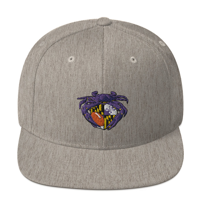 Raven Crab Football Maryland Crest, Embroidered Snapback Hat