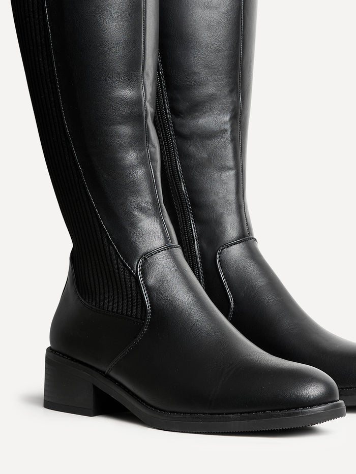 Renae Black Faux Leather Riding Boots