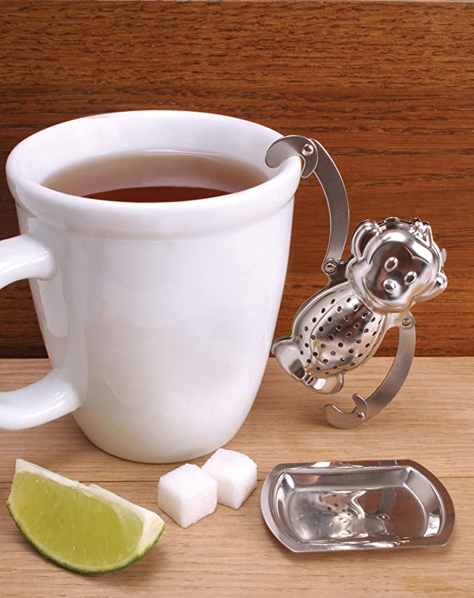 "Sale" Kikkerland - Metal Monkey Hanging Tea Infuser with Saucer CU39
