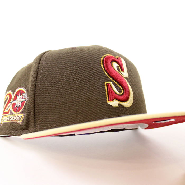 Seattle Mariners 20TH Anniversary New Era 59Fifty Fitted Hat (WALNUT VEGAS GOLD PINOT RED Under Brim)