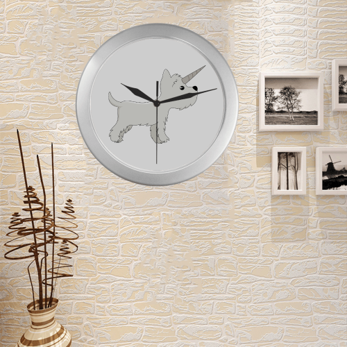 Silver Westie Unicorn Wall Clock