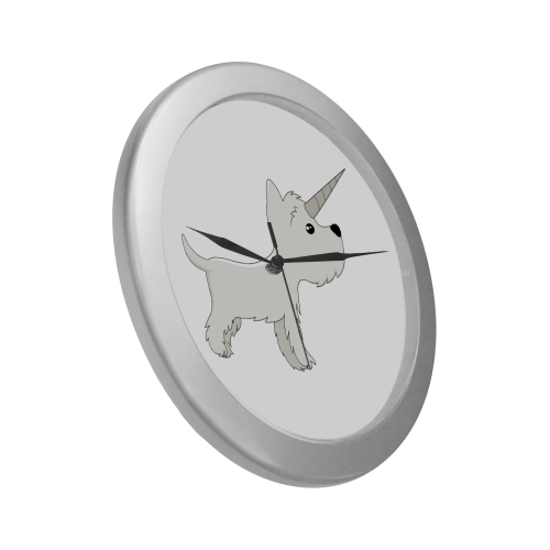Silver Westie Unicorn Wall Clock