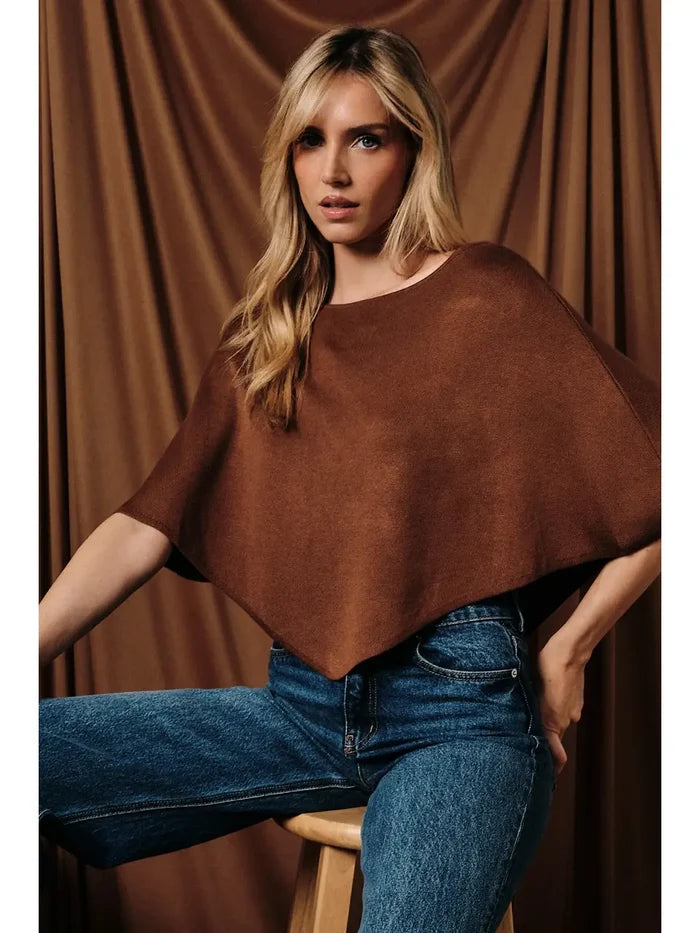 Slouchy Boat Neck Knit Pullover Poncho Top