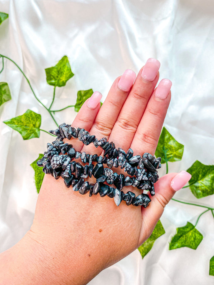 Snowflake Obsidian Chip Bracelet