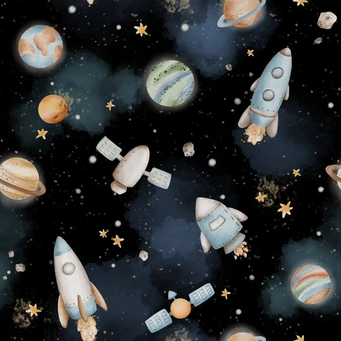 Spaceships Black Blue - Family Fabrics B.V.
