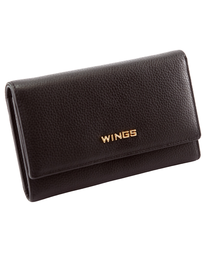 Pojemny portfel damski WINGS skórzany z ochroną RFID BLACK LEATHER COLLECTION