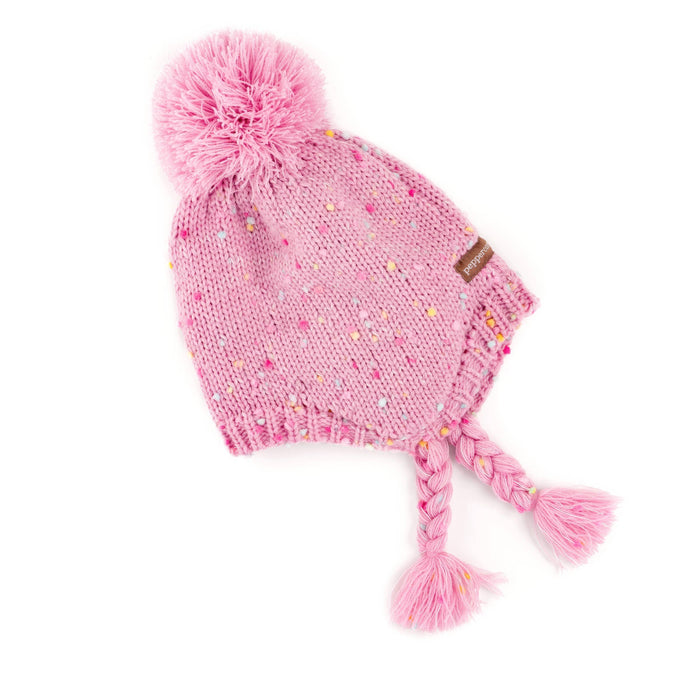 Sprinkled Earflap Hat with Braids - Pink