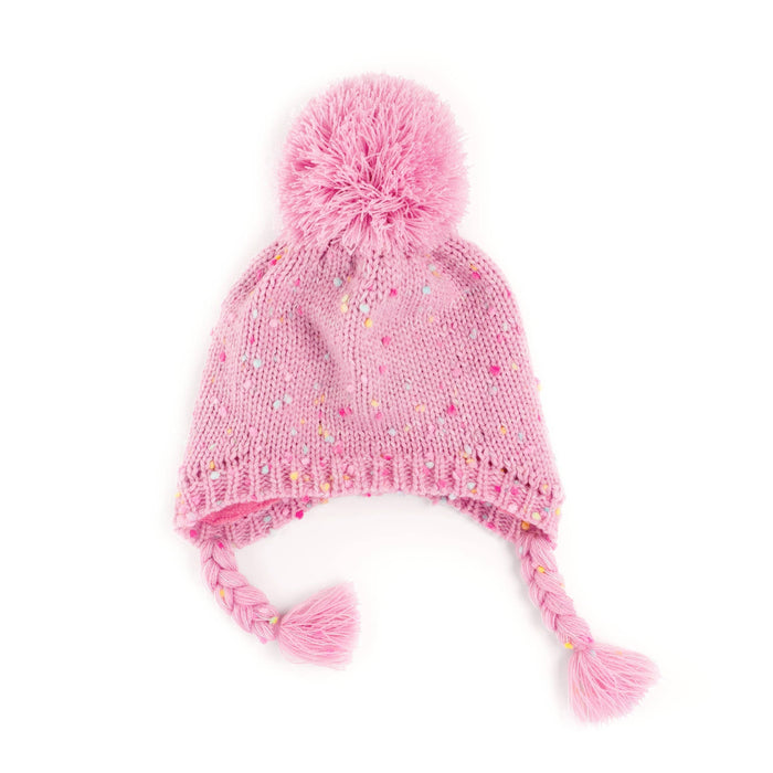 Sprinkled Earflap Hat with Braids - Pink