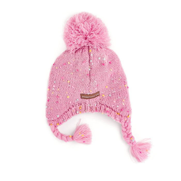 Sprinkled Earflap Hat with Braids - Pink