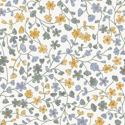 Summer Flowers Blue Yellow - Family Fabrics B.V.