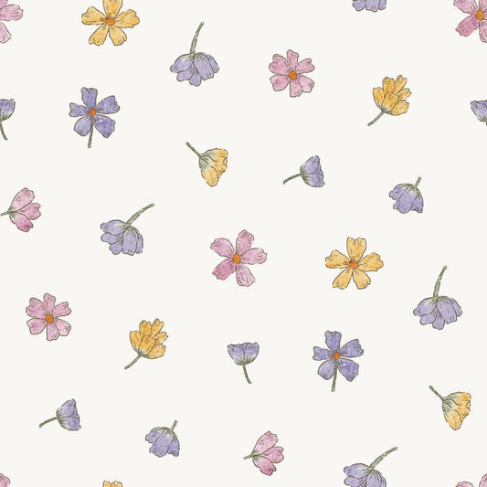 Summer Flowers Tossed Pink Purple Yellow - Family Fabrics B.V.