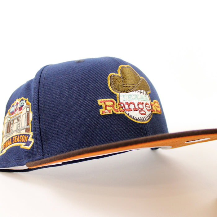 Texas Rangers FINAL SEASON New Era 59Fifty Fitted Hat (OCEANSIDE BURNT WOOD RUST ORANGE Under Brim)
