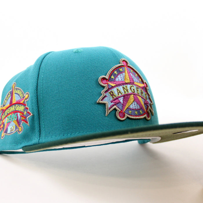 Texas Rangers Rangers Badge New Era 59Fifty Fitted Hat (AQUA DK GREEN GREEN BARK Under Brim)