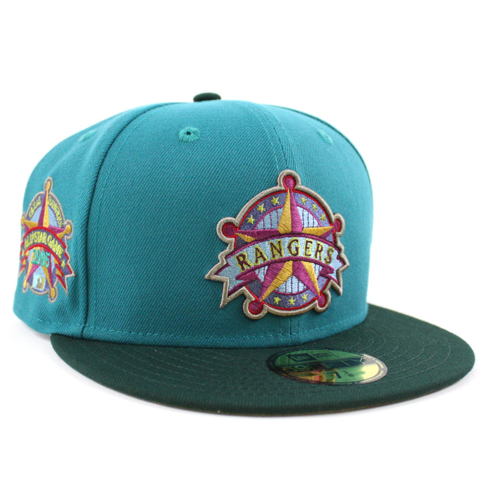 Texas Rangers Rangers Badge New Era 59Fifty Fitted Hat (AQUA DK GREEN GREEN BARK Under Brim)