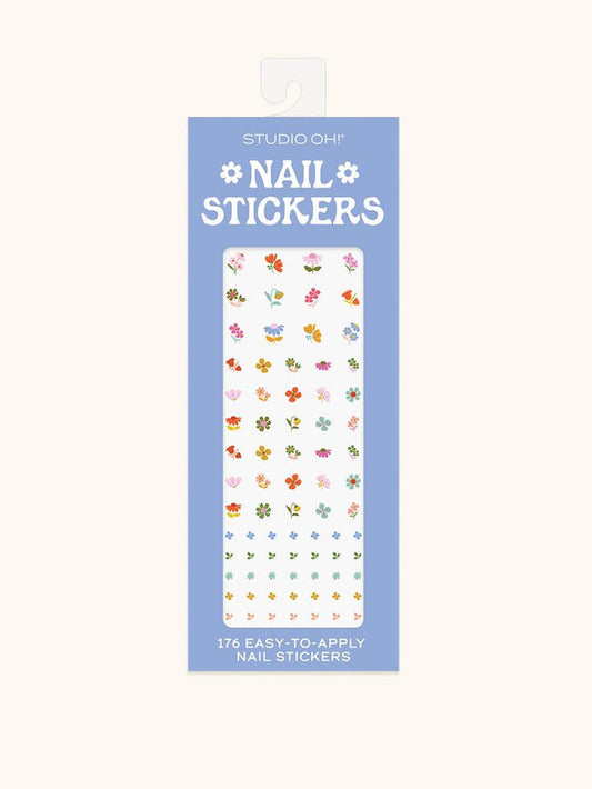 Packaging of Studio Oh nail stickers with floral designs on a white background
