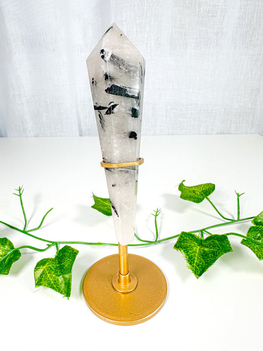 Tourmalinated Quartz Wand on Stand (54t)