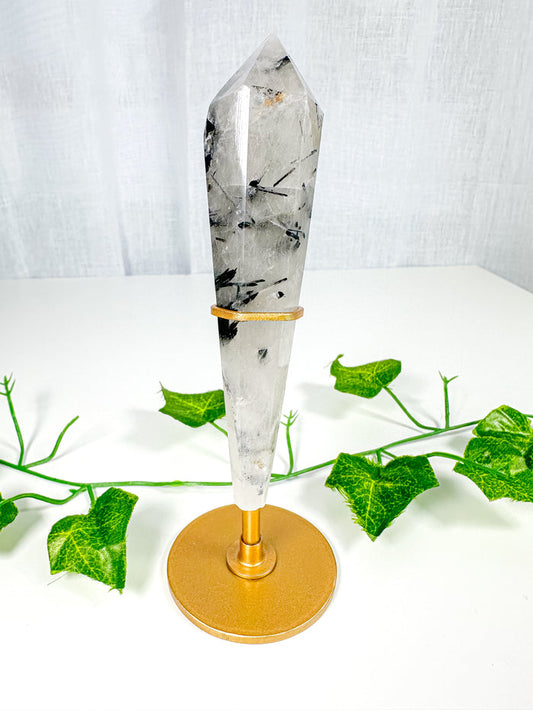 Tourmalinated Quartz Wand on Stand (56t)