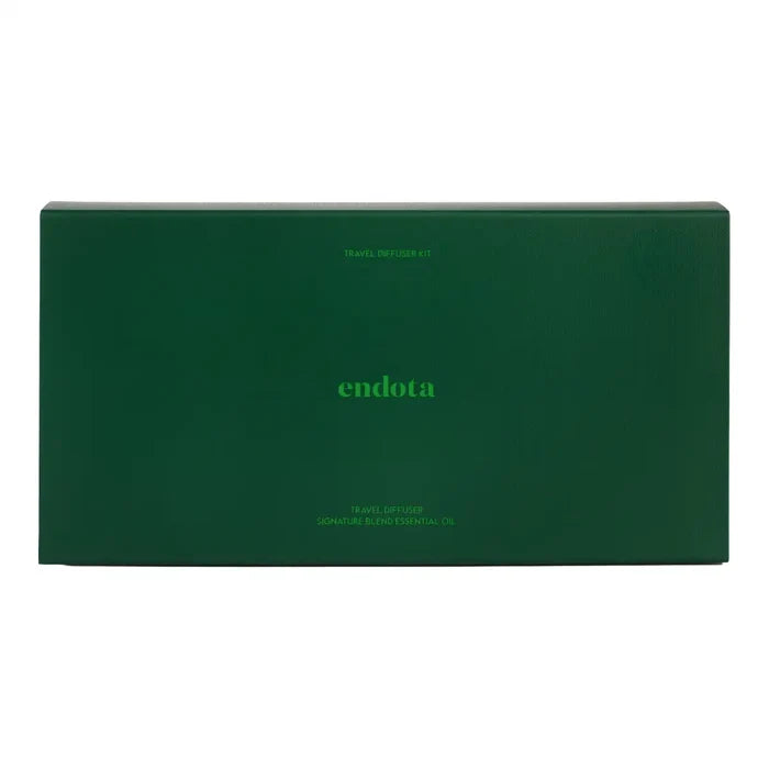 A dark green rectangular product box with the brand name 'endota' printed in light green in the center, photographed against a plain white background.